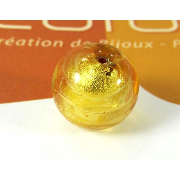 1 Perle en verre de Murano  Ronde Ambre - 14 mm - Photo n°1