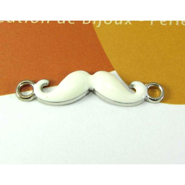 1 Connecteur Moustache Argenté Emaillé Blanc - 30 par 5 mm - Photo n°1