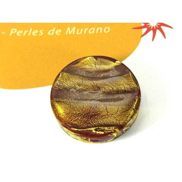 1 Perle de Murano Disque Strié Chocolat - 24 mm - Photo n°1