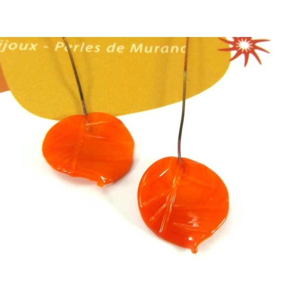 Lot de 2 perles Feuilles Murano Orange - 20 par 18 mm - Photo n°1