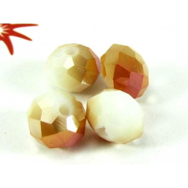 Lot de 10 Perles Donut Verre Blanc Opaque et Caramel Irisé- 8*6 mm - Photo n°1