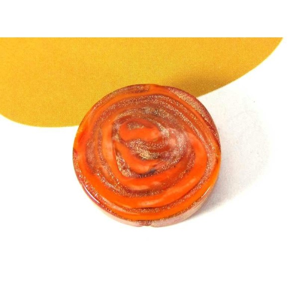 1 Perle de Murano Disque Tourbillon  Orange - 21 mm - Photo n°1