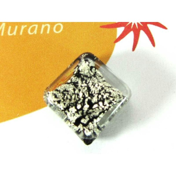 1 Perle de Murano - Petit Losange  Noir rotto - 14 mm - Photo n°1