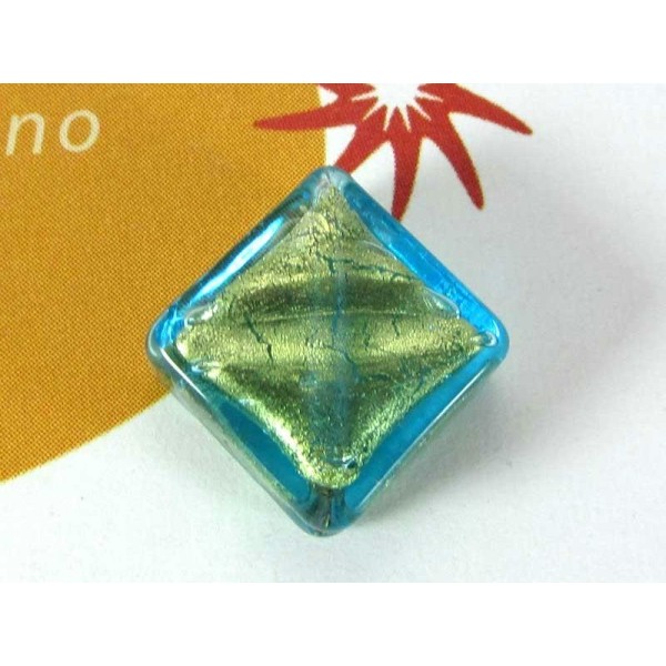 1 Perle de Murano - Petit Losange  Turquoise - 14 mm - Photo n°1