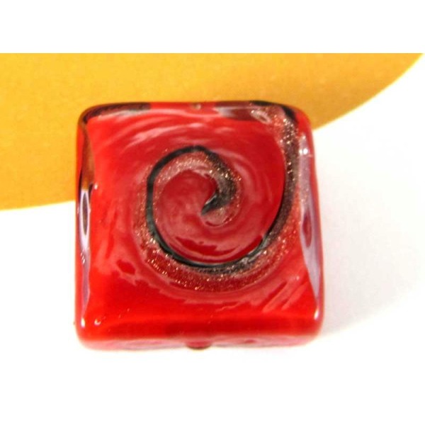 1 Perle de Murano - Carré Spirale Rouge 17 mm - Photo n°1