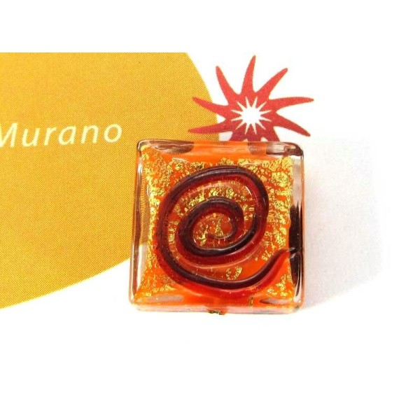 1 Perle de Murano - Carré Spirale Orange 18 mm - Photo n°1