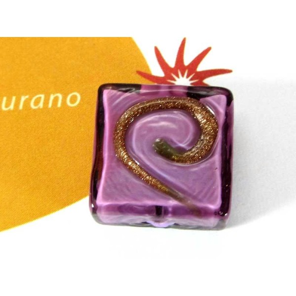 1 Perle de Murano - Carré Spirale Mauve 17 mm - Photo n°1