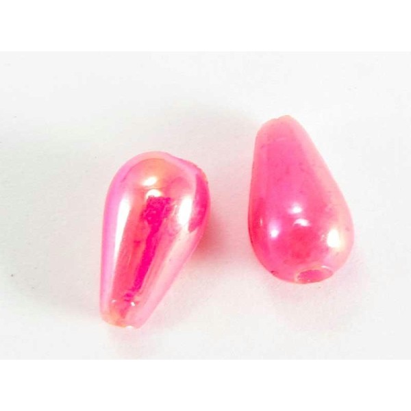 Lot de 10 Perles Plastiques Rose Vif - 12 sur 7 mm - Photo n°1