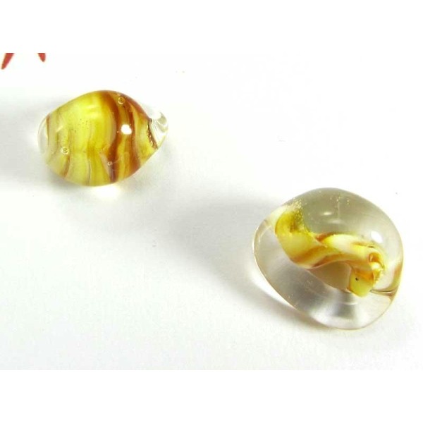 Lot de  2 Perles Artisanales Larmes Vanille Caramel  en verre - Photo n°1