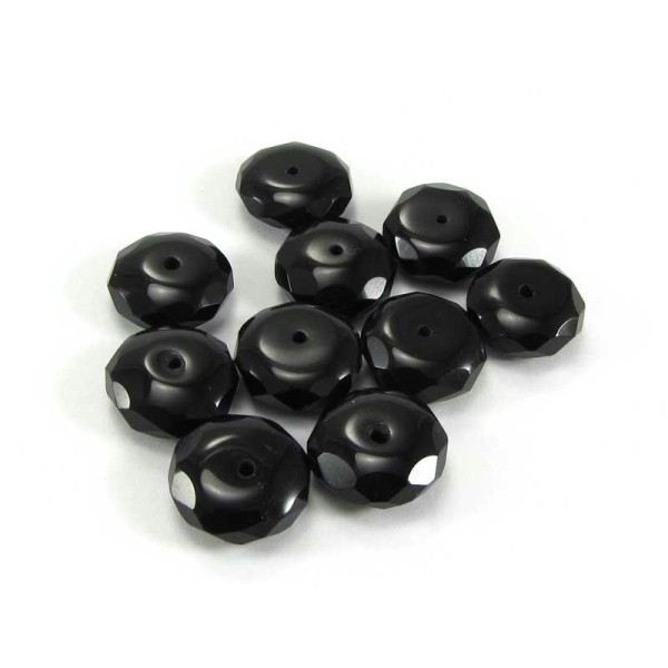 Lot de 2 Perles Noires Rondelles Agate  Facettee - 12 par 4 mm - Photo n°1