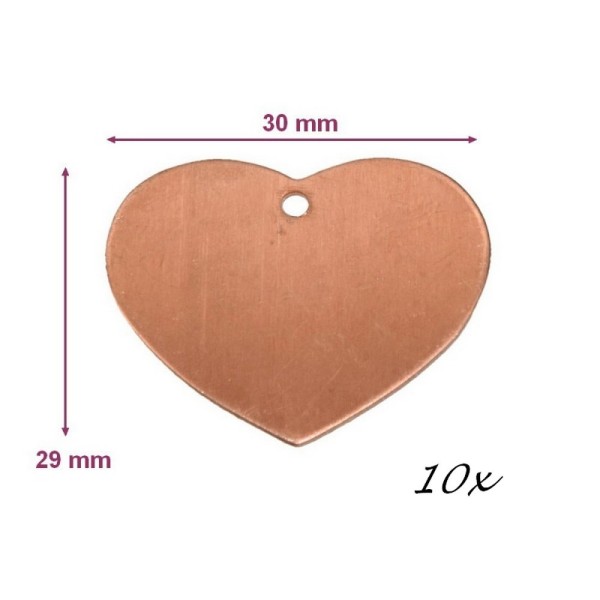 Lot de 10 pendentifs en cuivre Coeur avec 1 trou , 30 x 29 mm, ébauche pour émaillage - Photo n°3