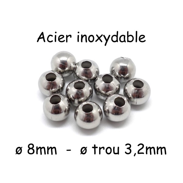10 Perles En Acier Inoxydable 8mm Ronde - Photo n°1