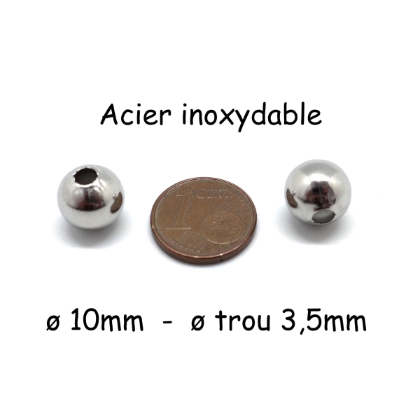 5 Perles En Acier Inoxydable 10mm Ronde - Photo n°2