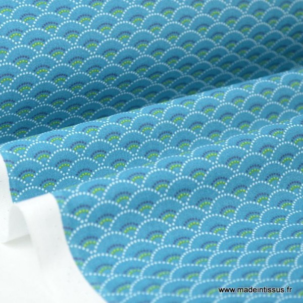 Tissu cretonne coton Koi emeraude imprimé  .x1m - Photo n°1
