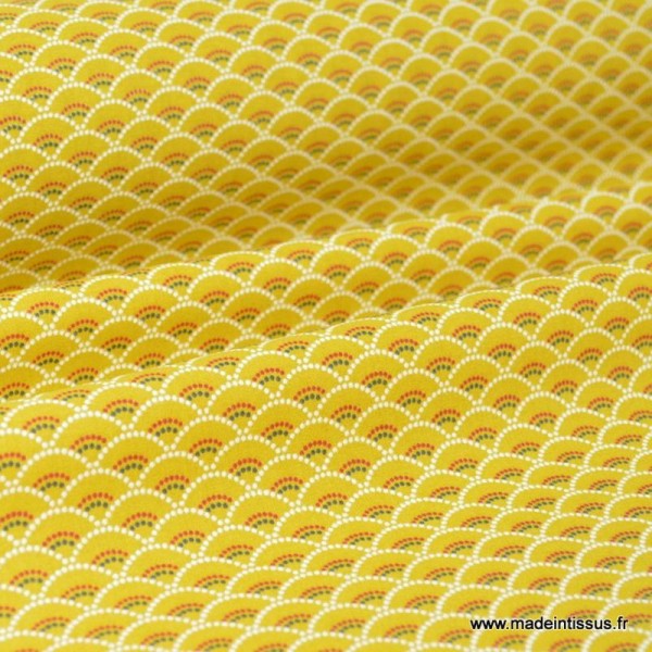 Tissu cretonne coton Koi Moutarde imprimé - Photo n°1