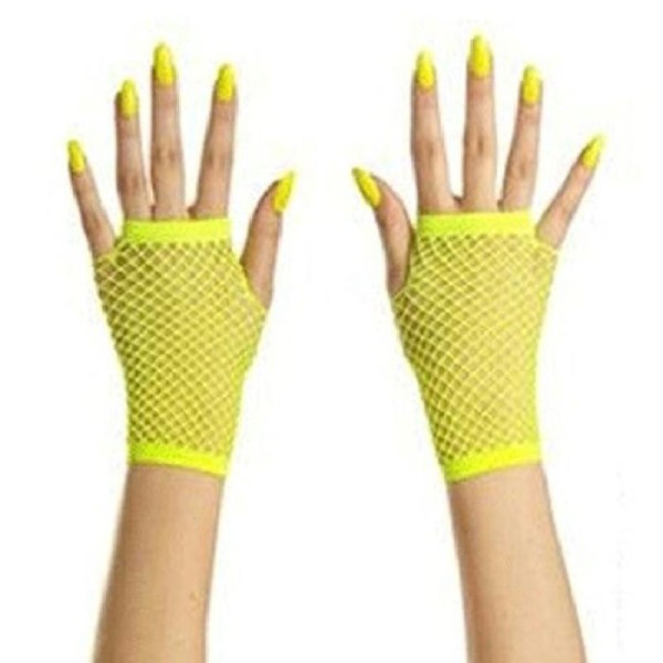 Paire de gants fluo résille jaunes - Photo n°1