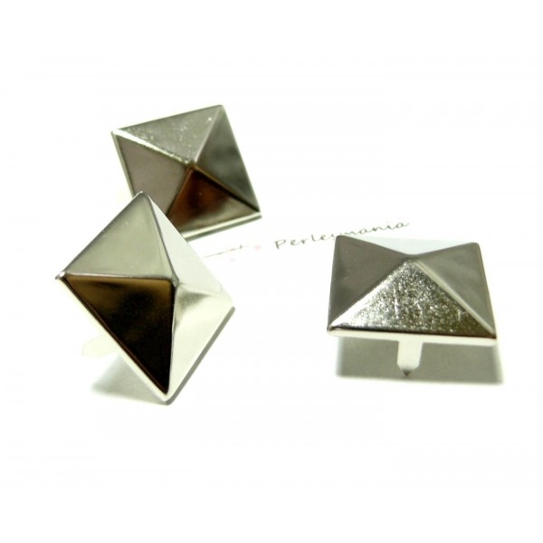 PAX 50 clous rivet 15mm pyramide carré à 2 griffes ARGENT PLATINE - Photo n°1