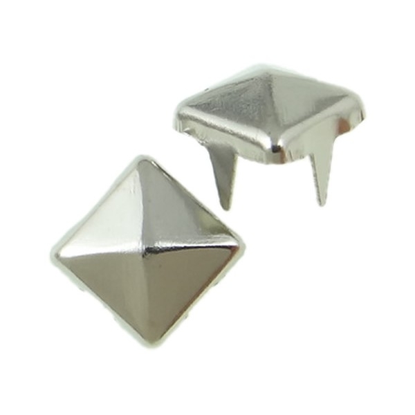 PAX 100 clous rivet 6mm pyramide carré à 4 griffes ARGENT PLATINE - Photo n°1