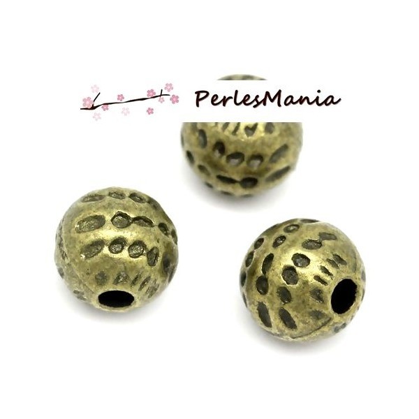 PAX 100 perles intercalaires BILLES MARTELEES 6mm metal couleur BRONZE S112715 - Photo n°1
