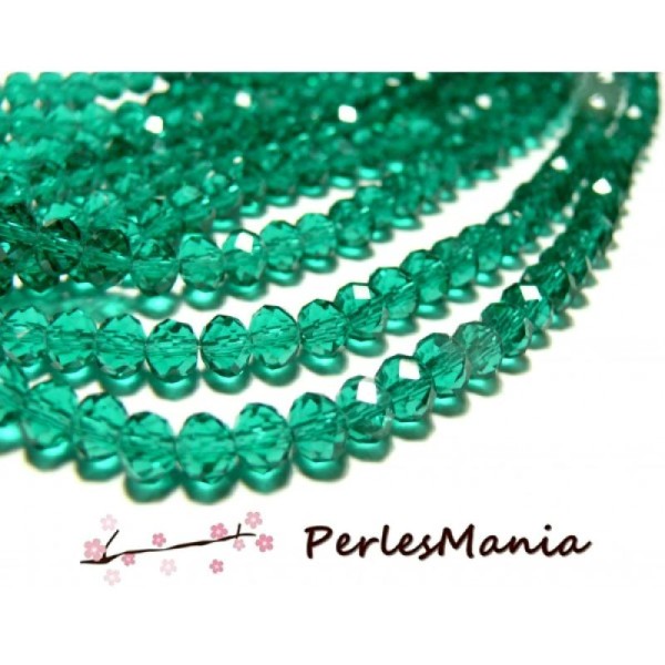 10 Perles à facettes rondelles en verre 6 par 8mm Vert emeraude 2J1346 - Photo n°1