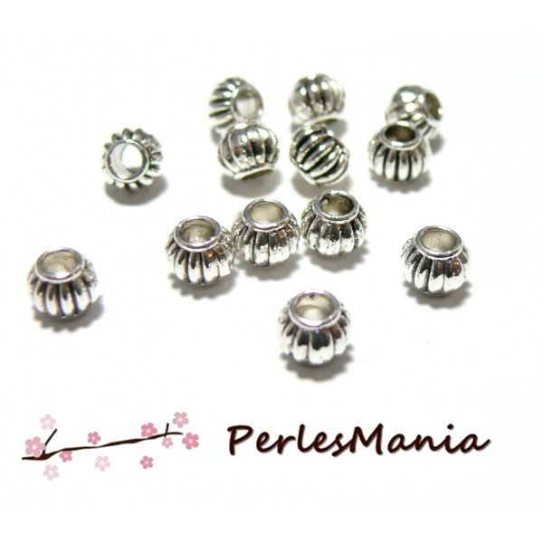 PAX 50 Perles intercalaire rondelle STYLE CITROUILLE 5 par 6MM REF 117 metal ARGENT ANTIQUE - Photo n°1