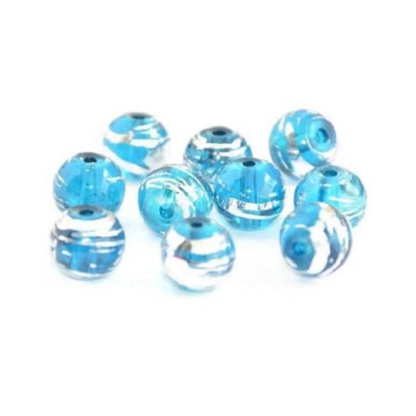 50 Perles translucide bleu tréfilé argenté en verre 8mm - Photo n°1