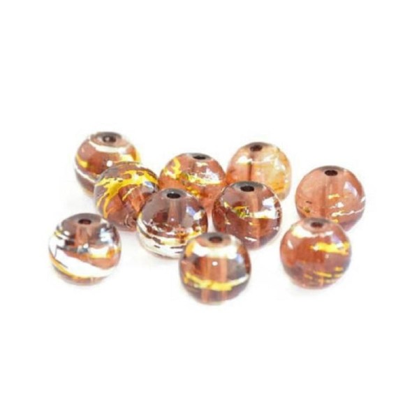 50 Perles translucide marron tréfilé argenté et doré en verre 8mm - Photo n°1