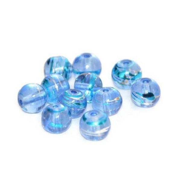 50 Perles translucide bleu tréfilé argenté et bleu en verre 8mm - Photo n°1