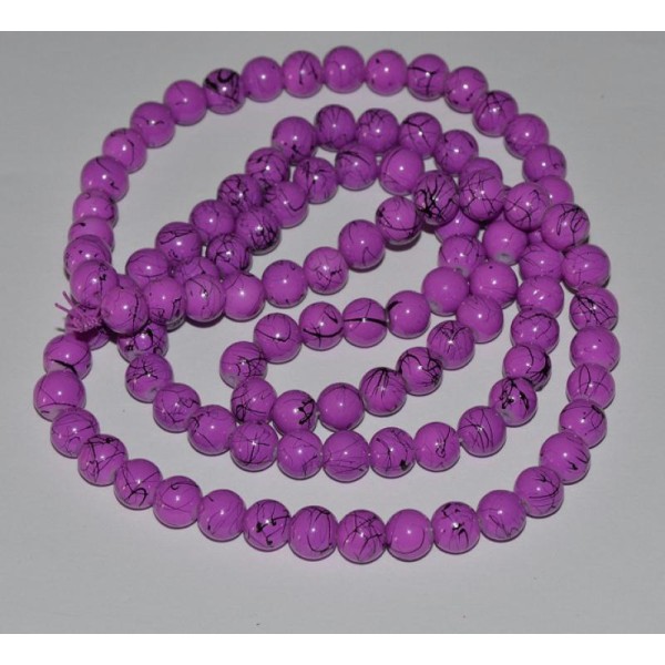 1 Fil De 100 Perles En Verre Violet Tréfilé Noir 8mm - Photo n°1