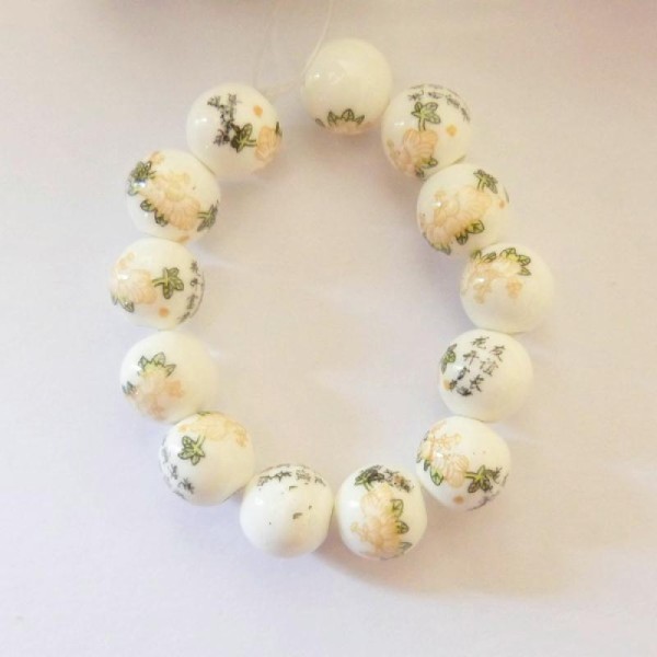 15 perles céramique porcelaine rondes 1 cm LA CHINE - Photo n°1