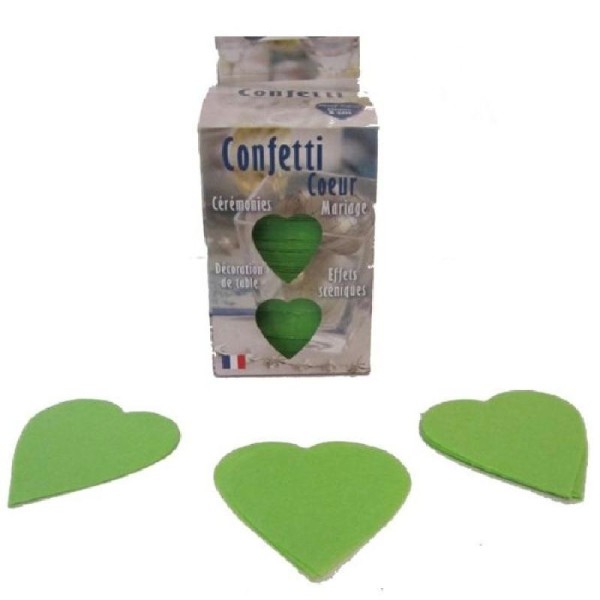 Confettis mariage cœur vert anis en boite décorée 100 grammes - Photo n°1