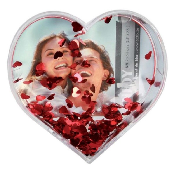 Cadre cœur transparent 3D à paillettes pour 1 photo 9 x 9 cm - Photo n°1