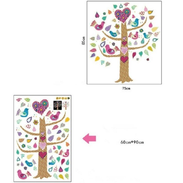 Sticker adhésif phosphorescent arbre fleuri et oiseaux (75 x 85 cm) - Photo n°2
