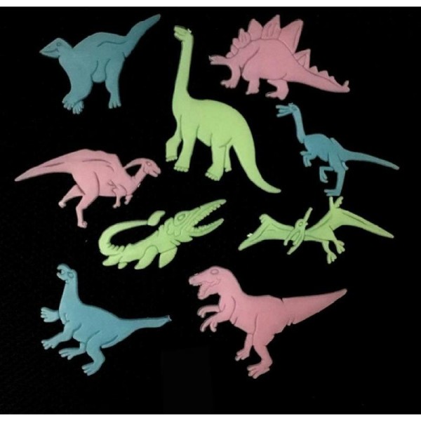 9 Dinosaures PVC adhésifs phosphorescents 9 cm - Photo n°1