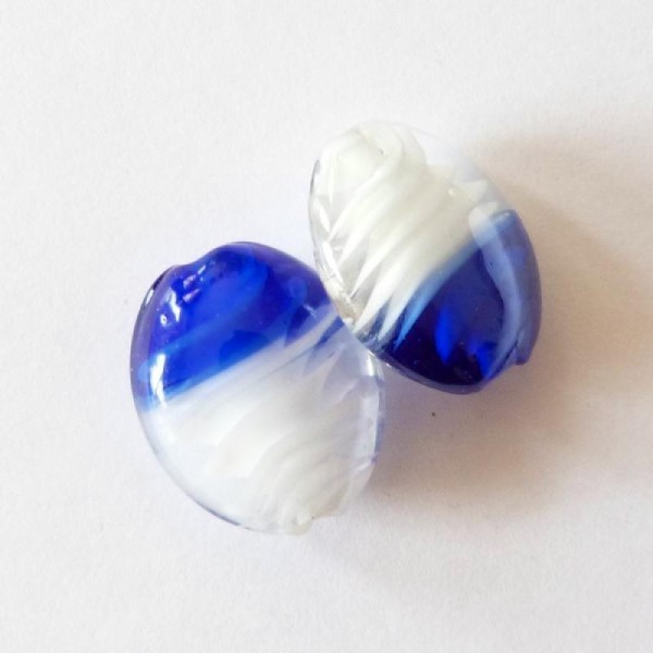 4 perles de verre style murano 2 cm BLANC BLEU - Photo n°1