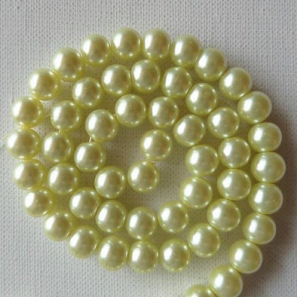 65 perles rondes en verre nacré 10 mm JAUNE PALE - Photo n°1