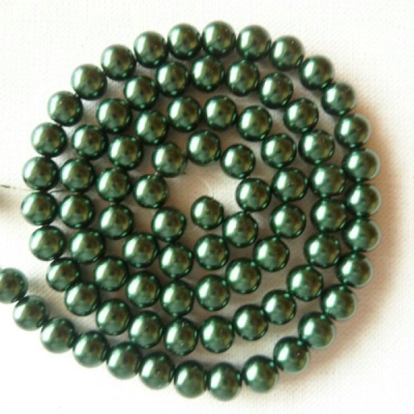 65 perles rondes en verre nacré 10 mm VERT  SAPIN - Photo n°1