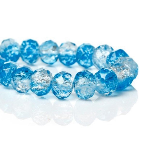 15 perles de verre craquelé à facettes 8 x 5 mm BLEU CLAIR CRISTAL - Photo n°1