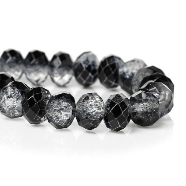 15 perles de verre craquelé à facettes 8 x 5 mm NOIR CRITAL - Photo n°1
