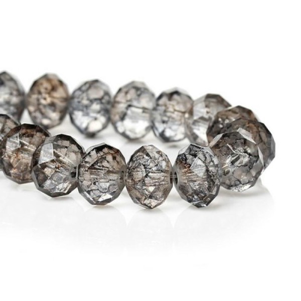 15 perles de verre craquelé à facettes 8 x 5 mm MARRON GRIS FONCE - Photo n°1