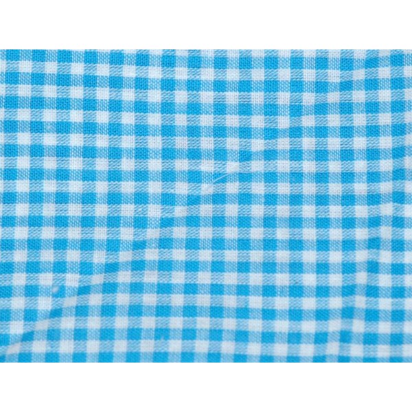 Tissu Coton Vichy Turquoise Petit Carreau – Coupe par 50cms - Photo n°1