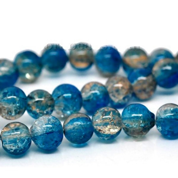 50 perles rondes de verre craquelé 6 mm Deux couleurs BLEU BEIGE - Photo n°1