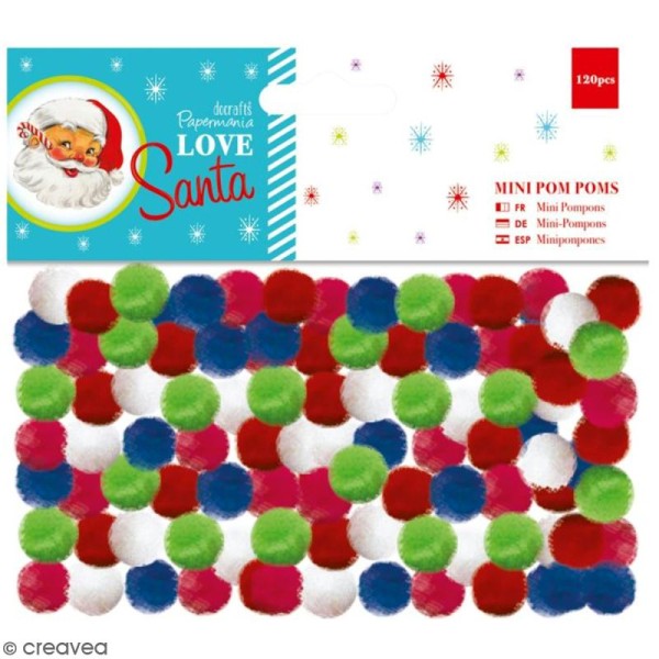 Minis pompons multicolores Docrafts - Love Santa - 120 pcs - Photo n°1