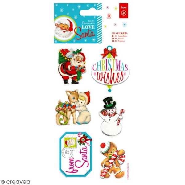 Stickers 3D Docrafts - Love Santa - 6 autocollants - Photo n°1