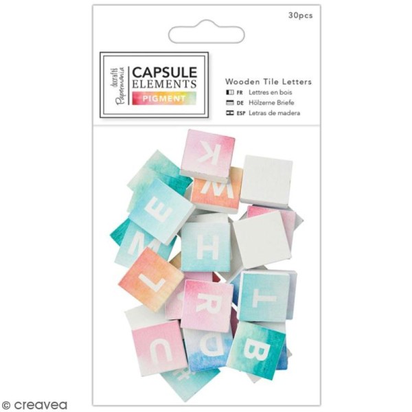 Lettres carrées en bois - Collection capsule Elements Pigment - 2 x 2 cm - 30 pcs - Photo n°1
