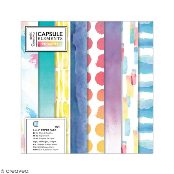 Papier scrapbooking Papermania - Collection capsule Elements Pigment - 15 x 15 cm - 36 feuilles - Photo n°1