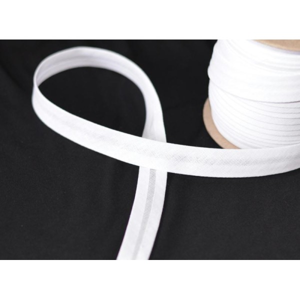 Biais Coton Blanc Largeur 18 mm Avec Rabats de 7mm – Coupe au mètre - Photo n°1