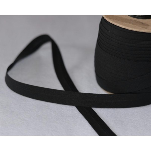 Biais Coton Noir Largeur 18 mm Avec Rabats de 7mm – Coupe au mètre - Photo n°1