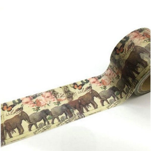 Washi Tape Masking Tape ruban adhésif scrapbooking 3 cm VINTAGE ROSE ELEPHANT - Photo n°1
