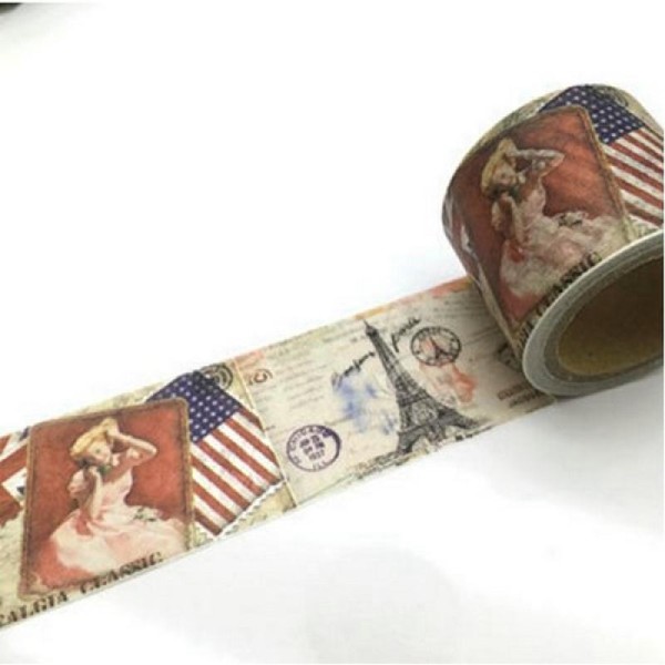 Washi Tape Masking Tape ruban adhésif scrapbooking 3 cm VINTAGE France AMERIQUE - Photo n°1